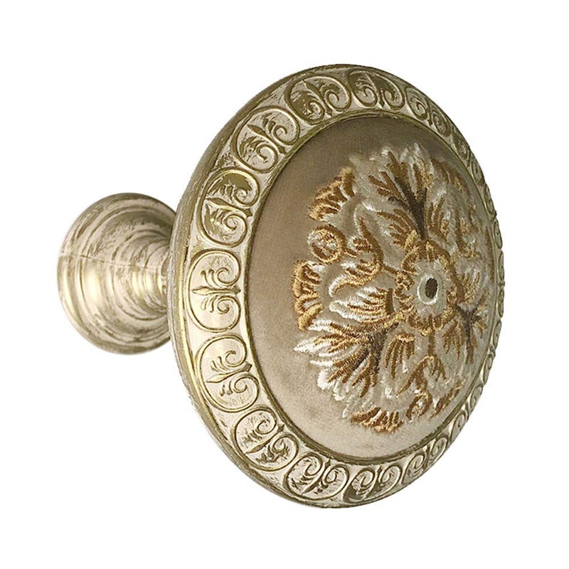 EleCharm EleCharm 1Pair Flannelette Embroidered High Grade Medallion Holdbacks Wall Hook Drapery Aged White