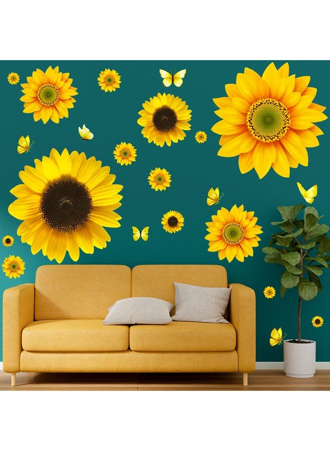 HLARTNET 54 Pcs 3D Sunflowers and Butterfly Wall Stickers Decor - Large Sunflower Wall Decals Peel and Stick Yellow Flowers Stickers for Home Kitchen Bedroom Bathroom Living Room Decorations - Image 2