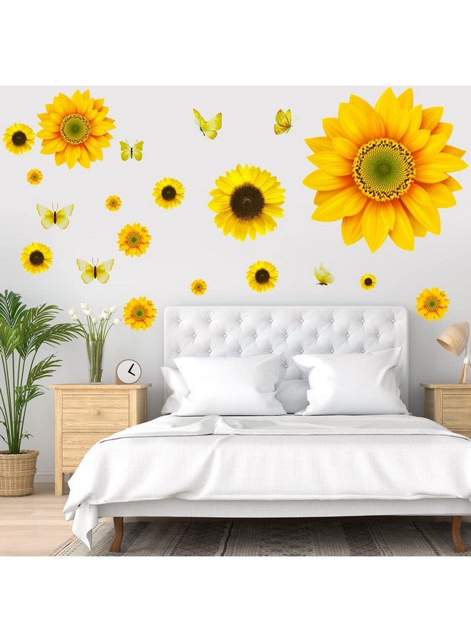 HLARTNET 54 Pcs 3D Sunflowers and Butterfly Wall Stickers Decor - Large Sunflower Wall Decals Peel and Stick Yellow Flowers Stickers for Home Kitchen Bedroom Bathroom Living Room Decorations - Image 3
