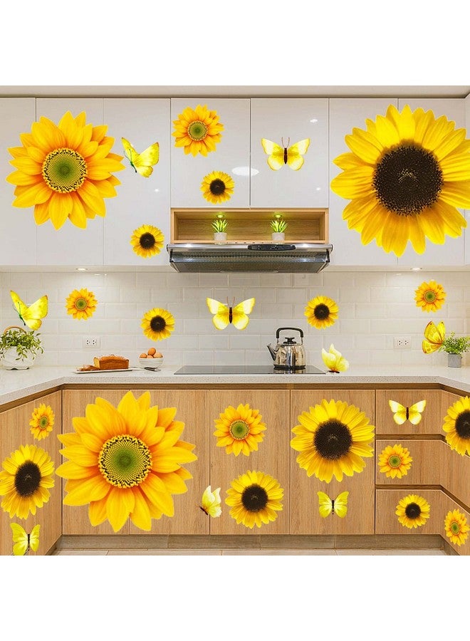 HLARTNET 54 Pcs 3D Sunflowers and Butterfly Wall Stickers Decor - Large Sunflower Wall Decals Peel and Stick Yellow Flowers Stickers for Home Kitchen Bedroom Bathroom Living Room Decorations - Image 1