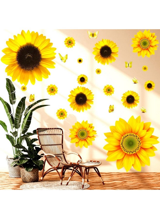 HLARTNET 54 Pcs 3D Sunflowers and Butterfly Wall Stickers Decor - Large Sunflower Wall Decals Peel and Stick Yellow Flowers Stickers for Home Kitchen Bedroom Bathroom Living Room Decorations - Image 5