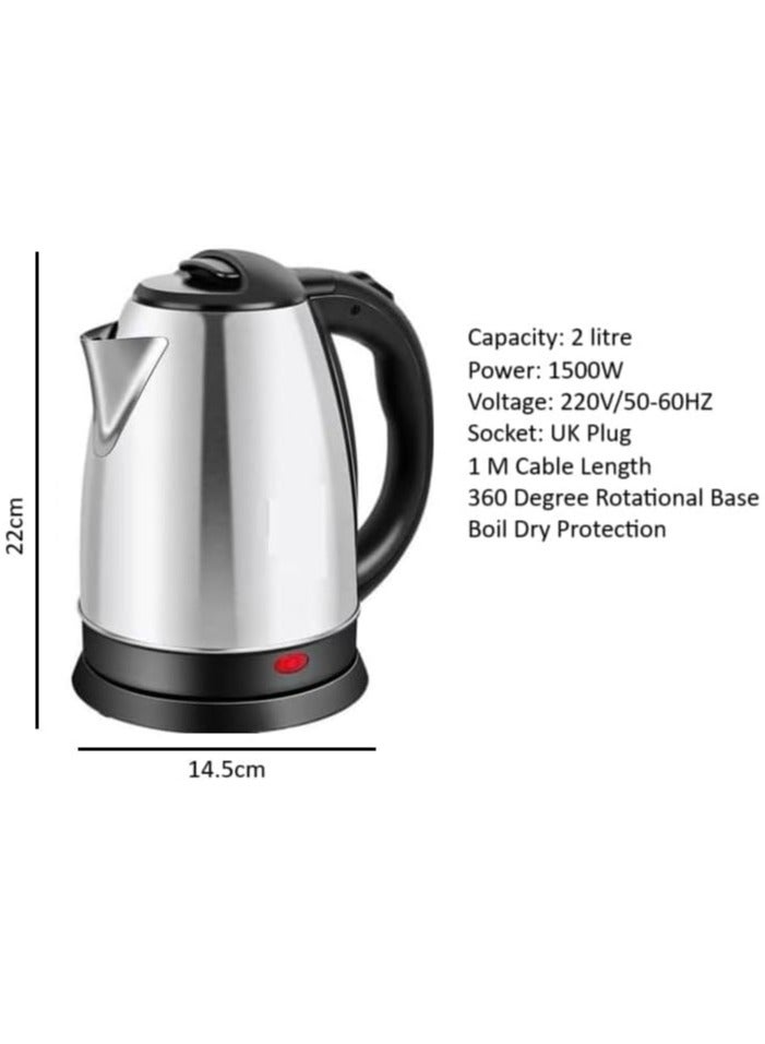 غلاية كهربائية سعة 2.0 لتر، غلاية شاي وقهوة 1500 واط، سخان مياه، غليان سريع، إيقاف تشغيل تلقائي وحماية من الغليان الجاف، قاعدة دوارة 360 درجة، كابل بطول 50 سم - 1 متر (قابس المملكة المتحدة) - Image 5