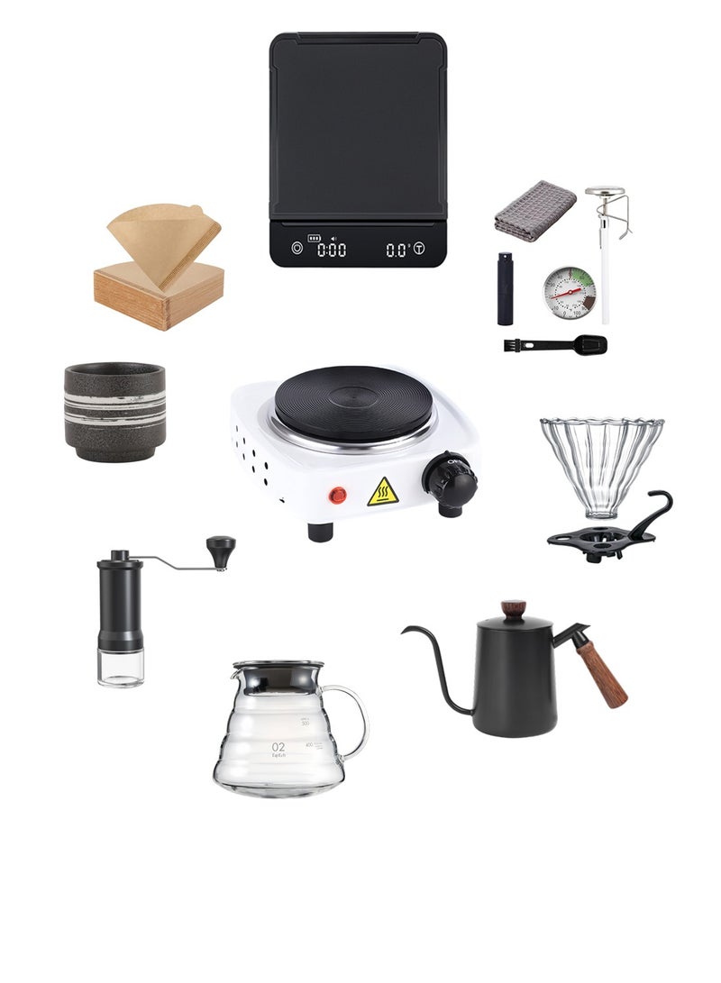 EqiEch V60 Pour Over Coffee Maker Set Electric Stove 12-Piece Hand Brew Coffee Set Drip Coffee Machine Set Suitable For 1-4 CUPS - Image 1
