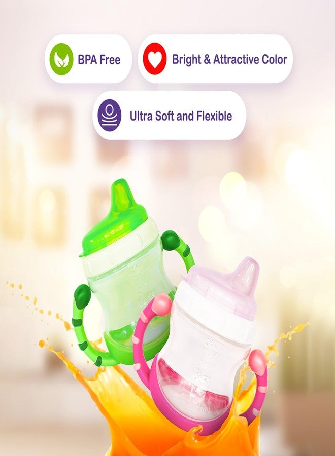 Kidbea Baby Feeding Sipper Cup Bottle | 200ml Wide Neck, Soft Silicone Spout, Anti-Spill, Dual Grip Handles & BPA Free | Pack of 2 (Green & Blue) - Image 3