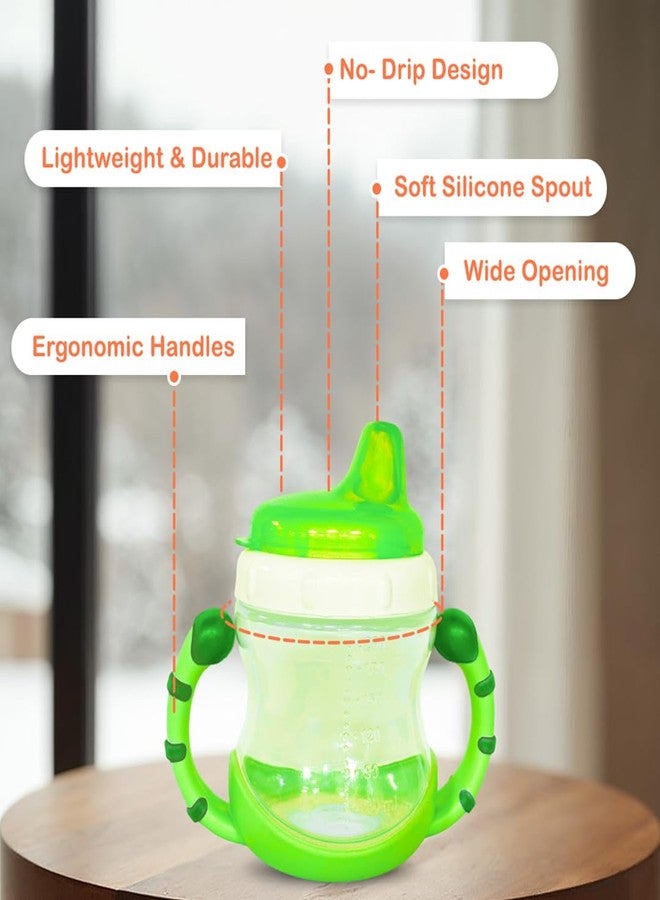 Kidbea Baby Feeding Sipper Cup Bottle | 200ml Wide Neck, Soft Silicone Spout, Anti-Spill, Dual Grip Handles & BPA Free | Pack of 2 (Green & Blue) - Image 4