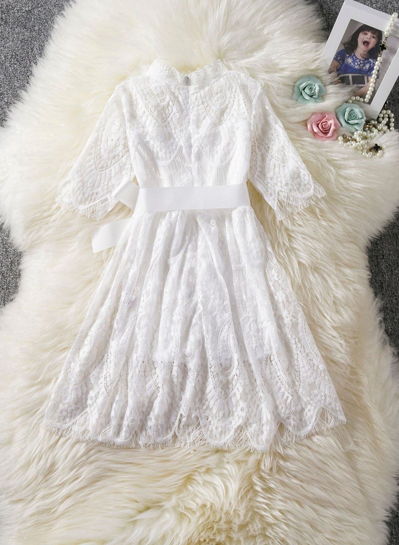 Fashionable Cute Girls Dresses White  - Image 1
