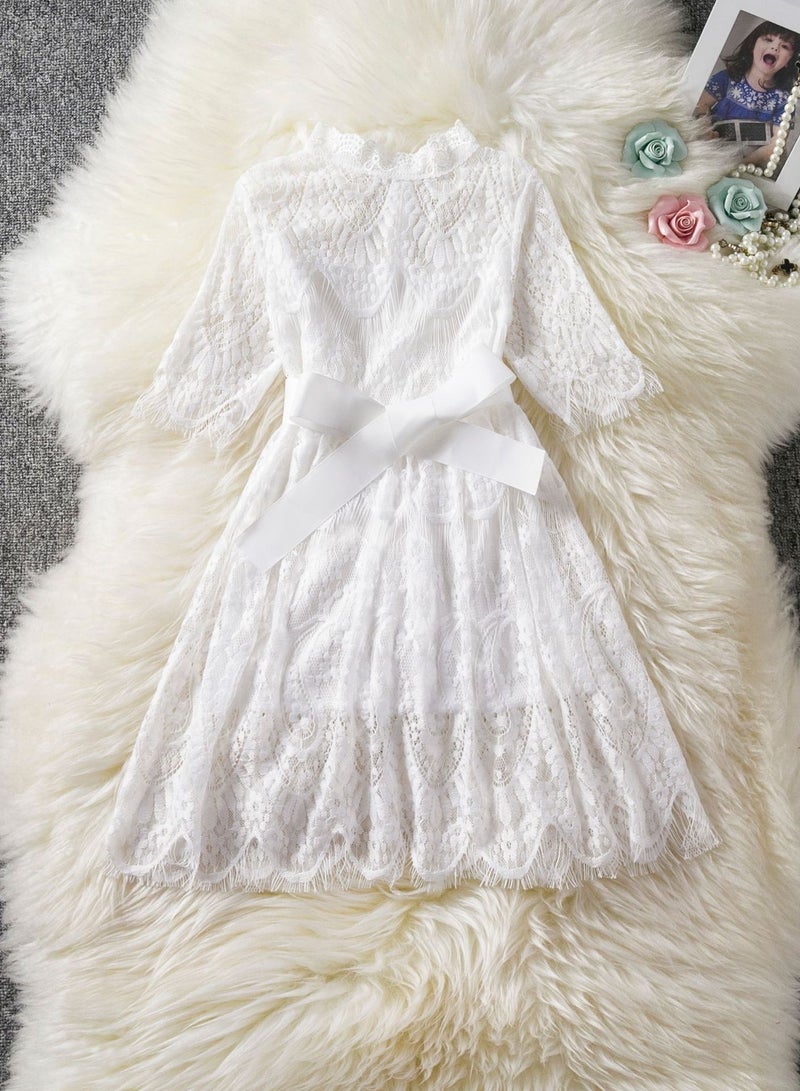 Fashionable Cute Girls Dresses White  - Image 2