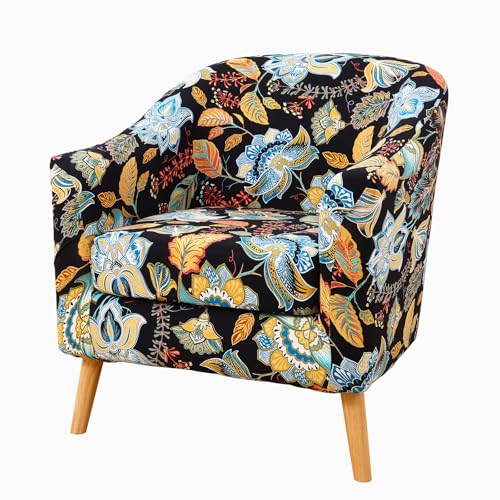 hyha 2 Pieces Printed Tub Chair Slipover with Cushion Cover Removable Stretch Club Chair Cover for IKEA Tullsta Armchair Slipover Furniture Protector for Living Room Black - Image 1