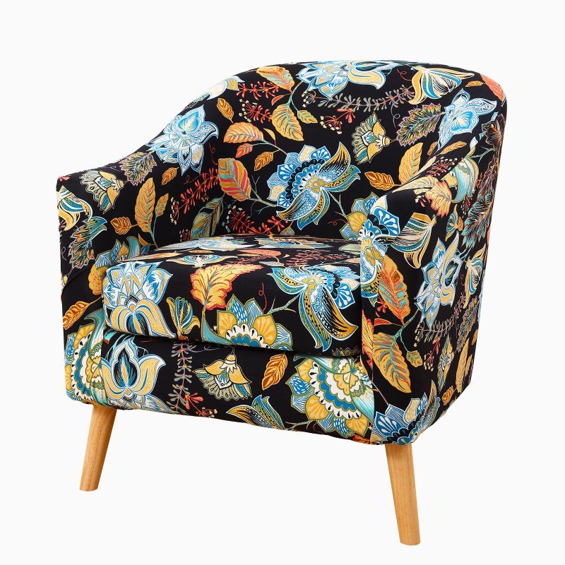 hyha 2 Pieces Printed Tub Chair Slipover with Cushion Cover Removable Stretch Club Chair Cover for IKEA Tullsta Armchair Slipover Furniture Protector for Living Room Black - Image 2