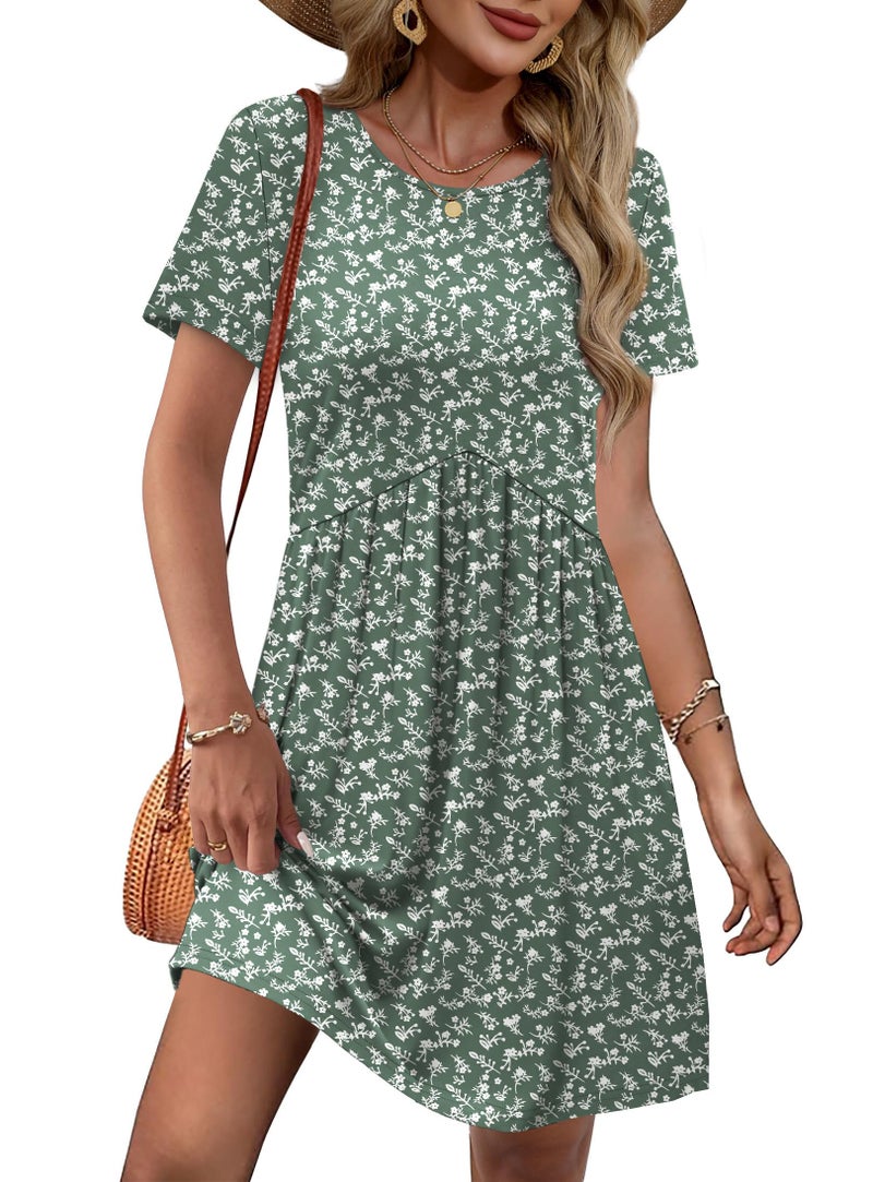 OFEEFAN Spring Dresses for Women 2026 Summer Dress Spring Outfits for Women 2026 Easter Dress with Pockets Floral Green S - Image 5
