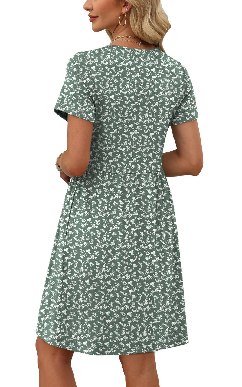 OFEEFAN Spring Dresses for Women 2026 Summer Dress Spring Outfits for Women 2026 Easter Dress with Pockets Floral Green S - Image 4