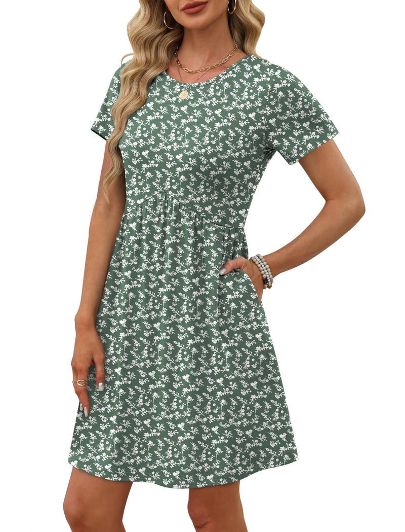 OFEEFAN Spring Dresses for Women 2026 Summer Dress Spring Outfits for Women 2026 Easter Dress with Pockets Floral Green S - Image 3