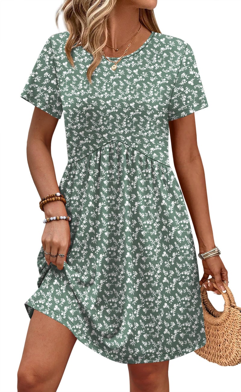 OFEEFAN Spring Dresses for Women 2026 Summer Dress Spring Outfits for Women 2026 Easter Dress with Pockets Floral Green S - Image 1