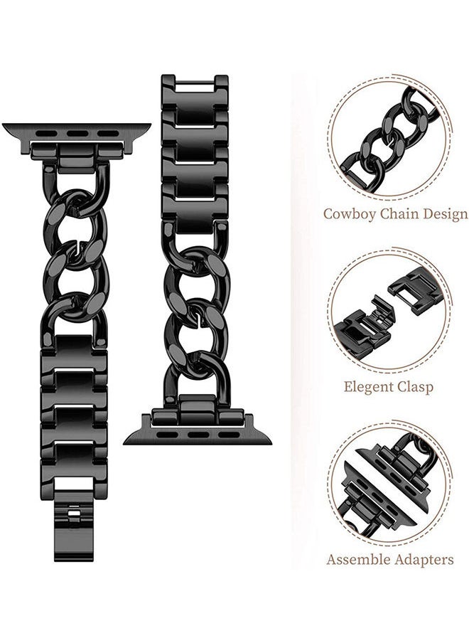 O Ozone - Stainless Steel Bands For Apple Watch Series 10 | Ultra 2 | 8 Ultra | 9 | 8 | 7 | 6 , 49/46/45/44/42mm Cool Chain Metal Wristband smartwatch Strap- Black - Image 1