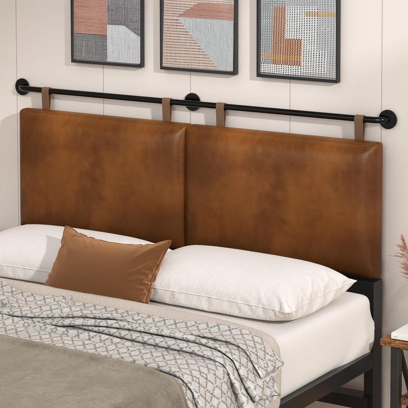 BSHOMGI Queen Headboard, Hanging Headboards with Brown Faux Leather Industrial Pipe Modern Style Only for Bed Backboard - Image 1