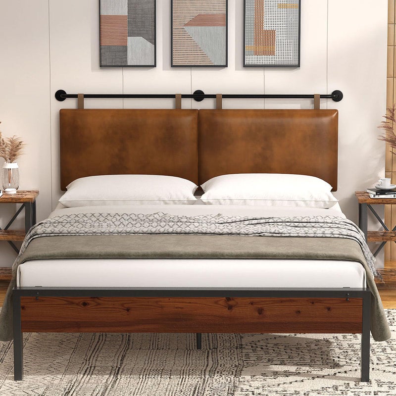 BSHOMGI Queen Headboard, Hanging Headboards with Brown Faux Leather Industrial Pipe Modern Style Only for Bed Backboard - Image 2