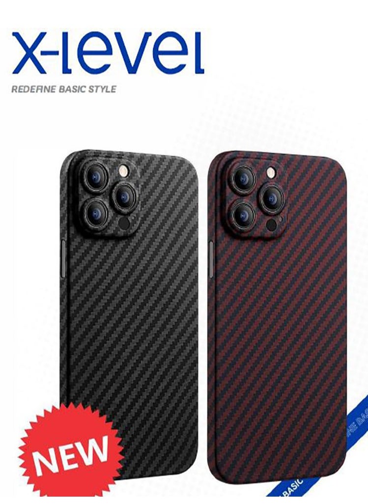 X-level - X-LEVEL Nanofiber Kevlar Series Carbon Fiber MagSafe Case for iPhone 15 Pro Max - Red color - Image 1