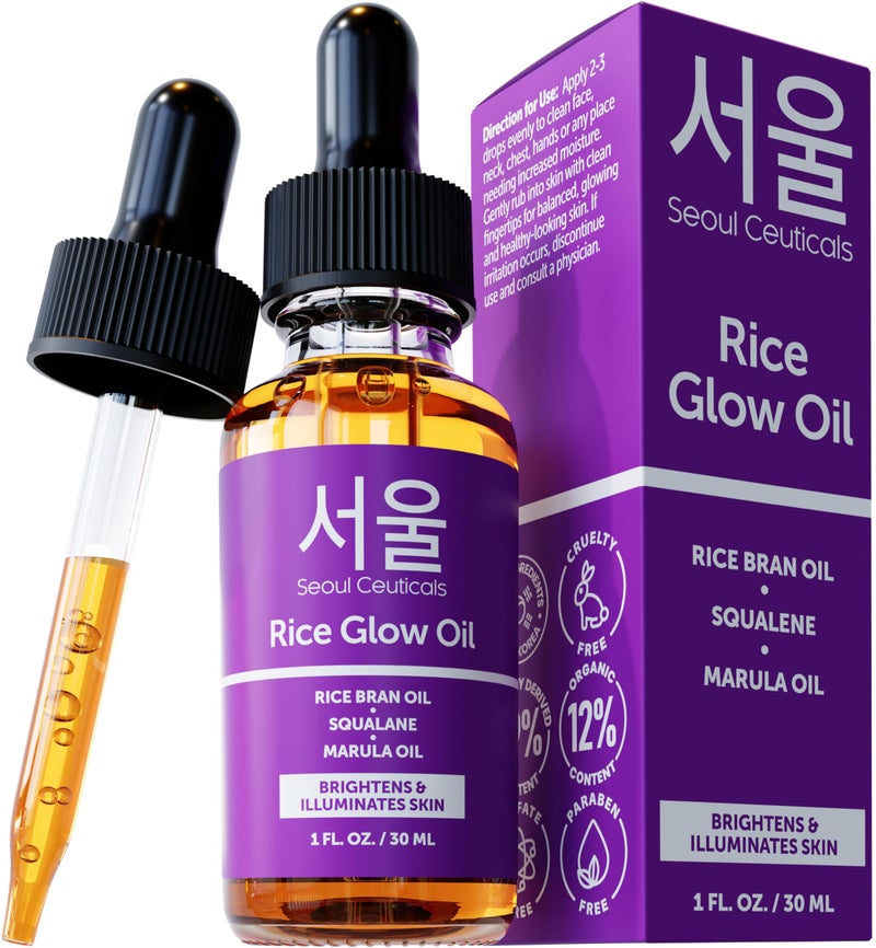 SeoulCeuticals Rice Bran Oil for Skin - Korean Skin Care Facial Glow Oil With Squalane & Vitamin E - Cruelty Free K Beauty Skincare 1oz - Image 1
