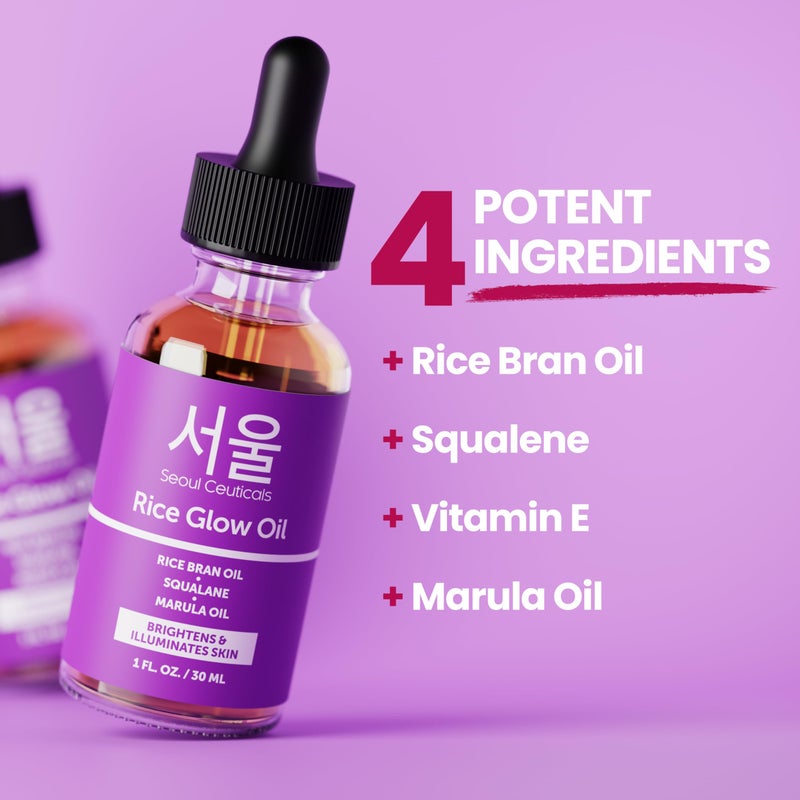 SeoulCeuticals Rice Bran Oil for Skin - Korean Skin Care Facial Glow Oil With Squalane & Vitamin E - Cruelty Free K Beauty Skincare 1oz - Image 3