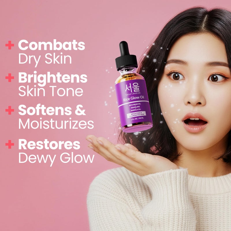 SeoulCeuticals Rice Bran Oil for Skin - Korean Skin Care Facial Glow Oil With Squalane & Vitamin E - Cruelty Free K Beauty Skincare 1oz - Image 2