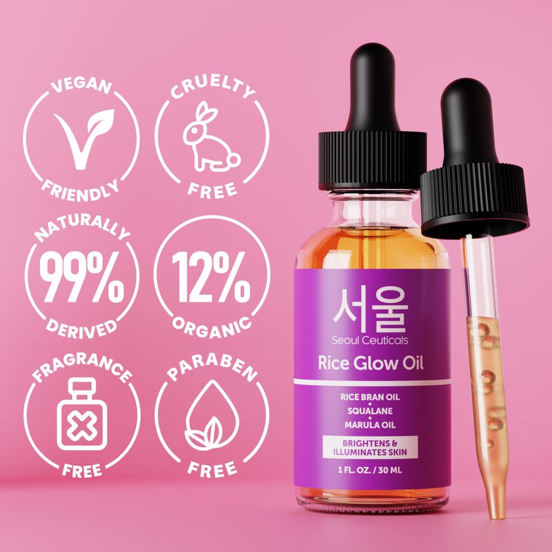 SeoulCeuticals Rice Bran Oil for Skin - Korean Skin Care Facial Glow Oil With Squalane & Vitamin E - Cruelty Free K Beauty Skincare 1oz - Image 5