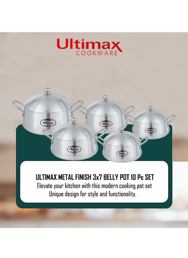 ULTIMAX Ultimax Belly Pot Set 5 Pcs – Premium Quality Aluminium with Metal Finish, Stainless Steel Handles, Dishwasher & Oven Safe, Durable Construction, Sizes 20 cm to 28 cm (4 Ltr to 11.6 Ltr)  - Image 2