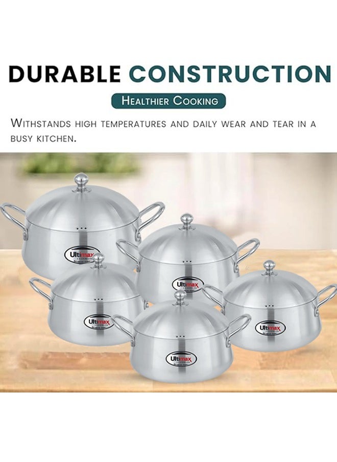 ULTIMAX Ultimax Belly Pot Set 5 Pcs – Premium Quality Aluminium with Metal Finish, Stainless Steel Handles, Dishwasher & Oven Safe, Durable Construction, Sizes 20 cm to 28 cm (4 Ltr to 11.6 Ltr)  - Image 3