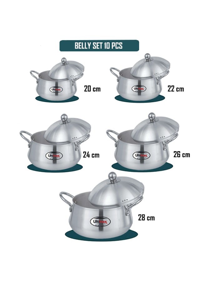 ULTIMAX Ultimax Belly Pot Set 5 Pcs – Premium Quality Aluminium with Metal Finish, Stainless Steel Handles, Dishwasher & Oven Safe, Durable Construction, Sizes 20 cm to 28 cm (4 Ltr to 11.6 Ltr)  - Image 5