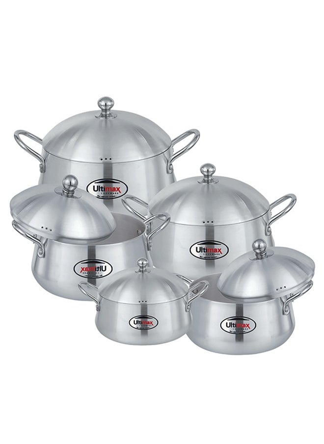 ULTIMAX Ultimax Belly Pot Set 5 Pcs – Premium Quality Aluminium with Metal Finish, Stainless Steel Handles, Dishwasher & Oven Safe, Durable Construction, Sizes 20 cm to 28 cm (4 Ltr to 11.6 Ltr)  - Image 1