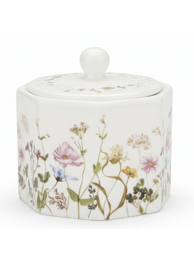 AKDC Luhpar Floral Design Ceramic Sugar Pot 10 oz, White Tabletop Storage Jar - Image 3