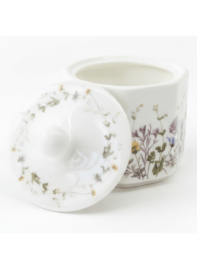 AKDC Luhpar Floral Design Ceramic Sugar Pot 10 oz, White Tabletop Storage Jar - Image 1