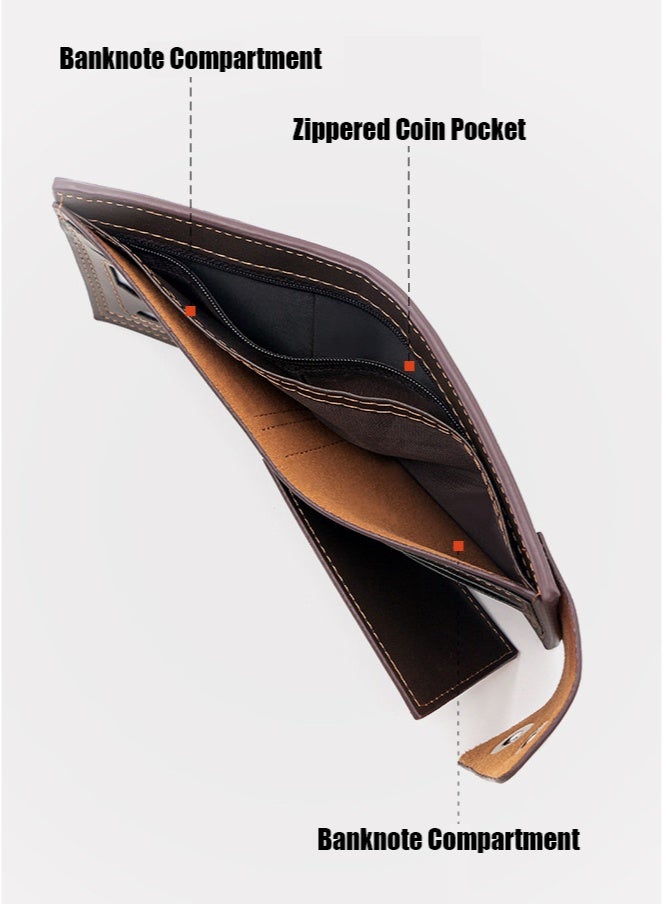 BiuTFon PU Leather Wallets for Men’s Women’s, Stylish Short Wallet with Embossed Magnetic Buckle Multi-Card Slots Zipper Pocket Keychain Ring Compact Change Pouch Card Holder for Cash Coin - Image 4