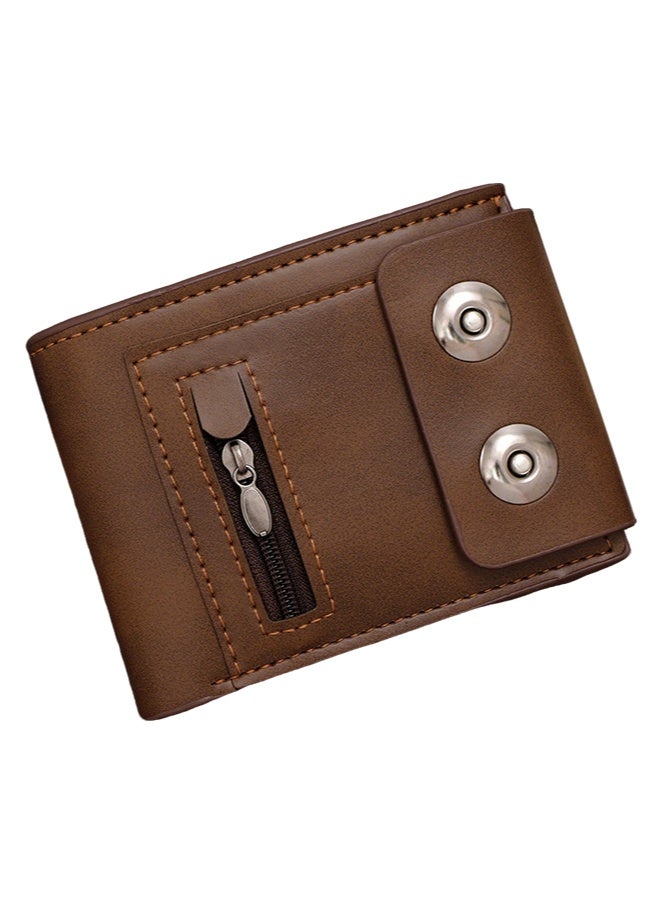 BiuTFon PU Leather Wallets for Men’s Women’s, Stylish Short Wallet with Embossed Magnetic Buckle Multi-Card Slots Zipper Pocket Keychain Ring Compact Change Pouch Card Holder for Cash Coin - Image 1