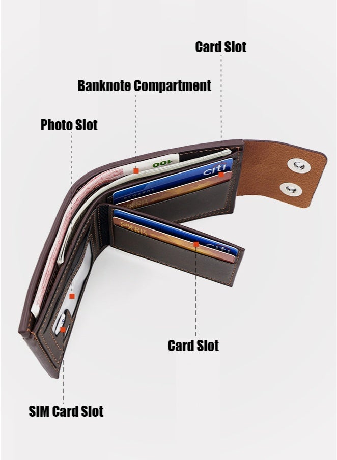 BiuTFon PU Leather Wallets for Men’s Women’s, Stylish Short Wallet with Embossed Magnetic Buckle Multi-Card Slots Zipper Pocket Keychain Ring Compact Change Pouch Card Holder for Cash Coin - Image 3