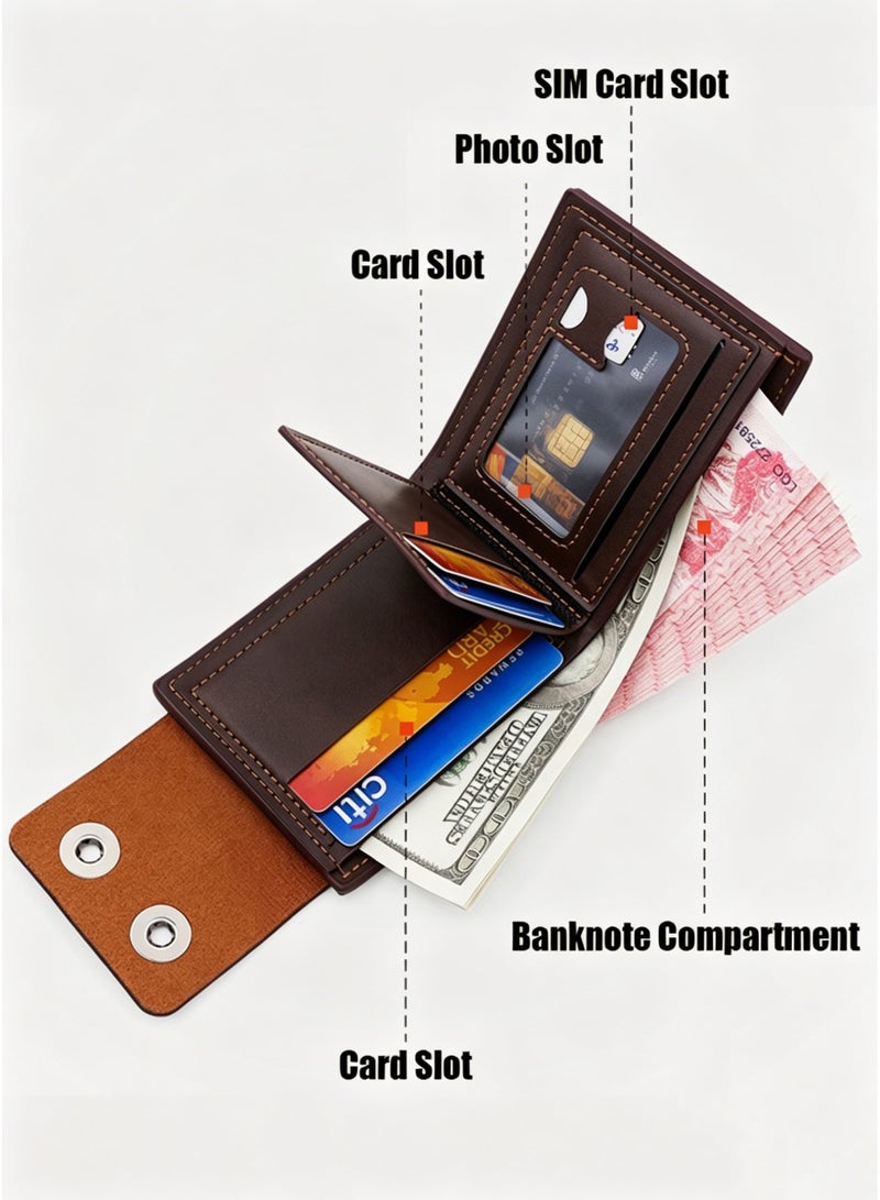BiuTFon PU Leather Wallets for Men’s Women’s, Stylish Short Wallet with Embossed Magnetic Buckle Multi-Card Slots Zipper Pocket Keychain Ring Compact Change Pouch Card Holder for Cash Coin - Image 2