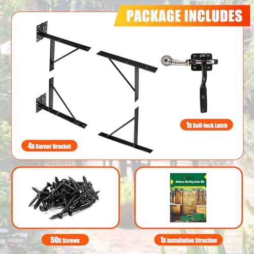 Mofeez Gate Corner Brace Bracket No Sag Kit for Shed Doors Driveway Gates Corral Gates Wood Windows (with Gate Latch) - Image 5