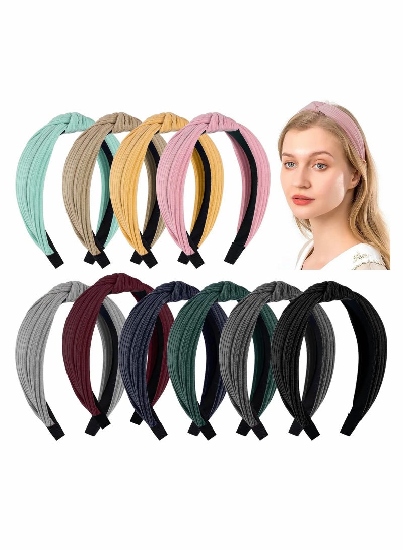 SOLARAE 10Pieces Knotted Headbands for Women Girl Soft Knitted Headbands Non-Slip Fabric Headbands Knotted Hair Band Elastic Hair Accessories for Thin Thick Hair Turban Headbands - Image 1