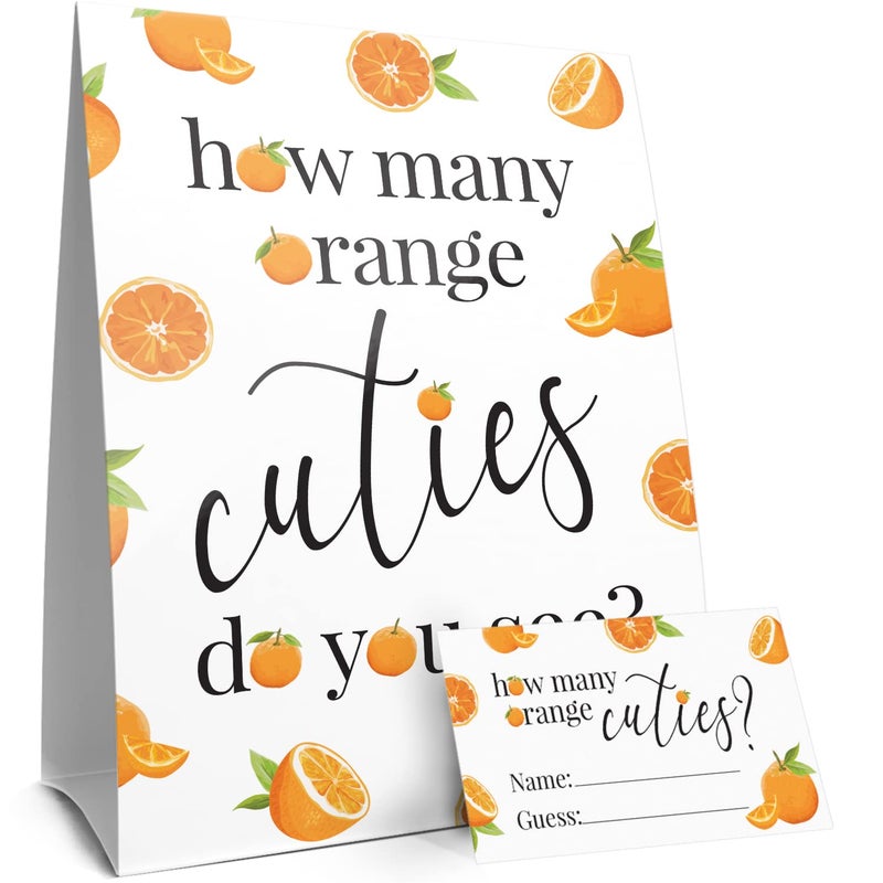 DISTINCTIVS Orange Little Cutie Baby Shower Game How Many Cuties in The Jar 1 Sign 30 Guessing Cards - Image 2