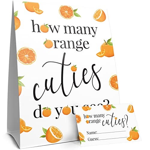 DISTINCTIVS Orange Little Cutie Baby Shower Game How Many Cuties in The Jar 1 Sign 30 Guessing Cards - Image 1