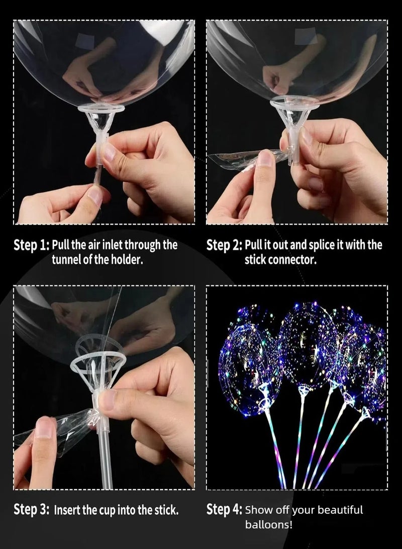 تشو داي عبوة من 20 قطعة من أعواد البالونات مع أكواب، حامل بالونات شفاف بطول 32 سم لحفلات الزفاف وأعياد الميلاد والحفلات والذكرى السنوية وحفلات استقبال المولود (شفاف) - Image 3