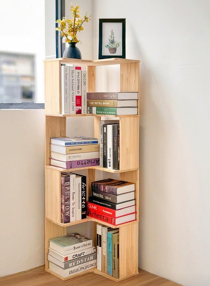 شو وو رفوف كتب زاوية، رفوف كتب صناعية على شكل حرف L، خزائن كتب خشبية طويلة، رف عرض مستقل، رف تخزين لغرفة النوم، غرفة المعيشة، المكتب المنزلي - Image 1
