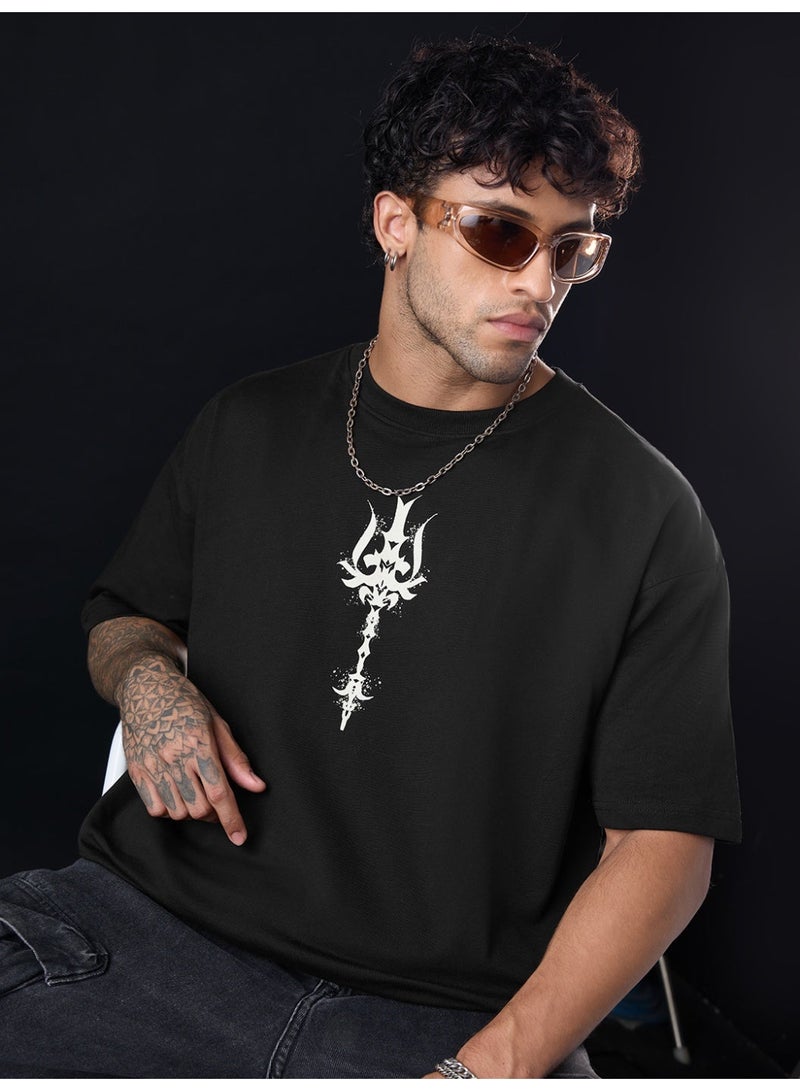 The Souled Store: Asura Bomma Men and Boys Short Sleeves Round Neck Graphic Printed Cotton Oversized Fit Breathable Lightweight All-Season T-Shirt - Image 4