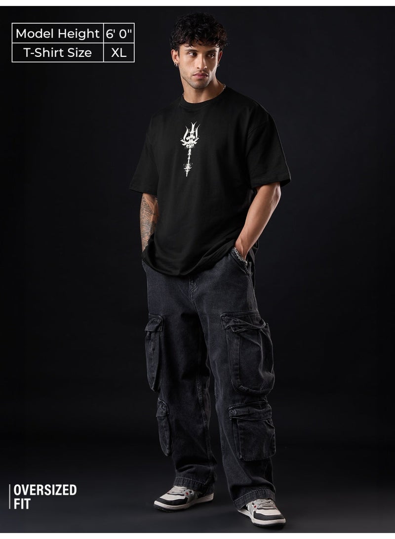 The Souled Store: Asura Bomma Men and Boys Short Sleeves Round Neck Graphic Printed Cotton Oversized Fit Breathable Lightweight All-Season T-Shirt - Image 2