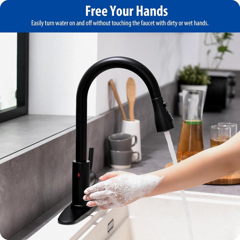 WEWE Black Kitchen Faucet, Touchless Kitchen Faucet with Pull Down Sprayer - Matte Black Single Handle Kitchen Faucets Hands-Free Activated Stainless Steel Kitchen Sink Faucet - Image 3