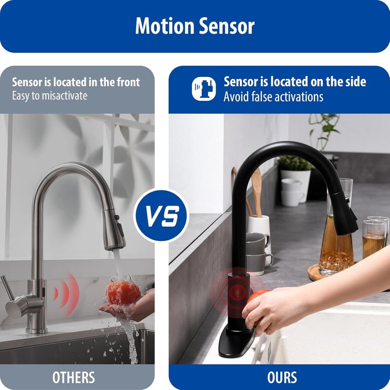 WEWE Black Kitchen Faucet, Touchless Kitchen Faucet with Pull Down Sprayer - Matte Black Single Handle Kitchen Faucets Hands-Free Activated Stainless Steel Kitchen Sink Faucet - Image 5