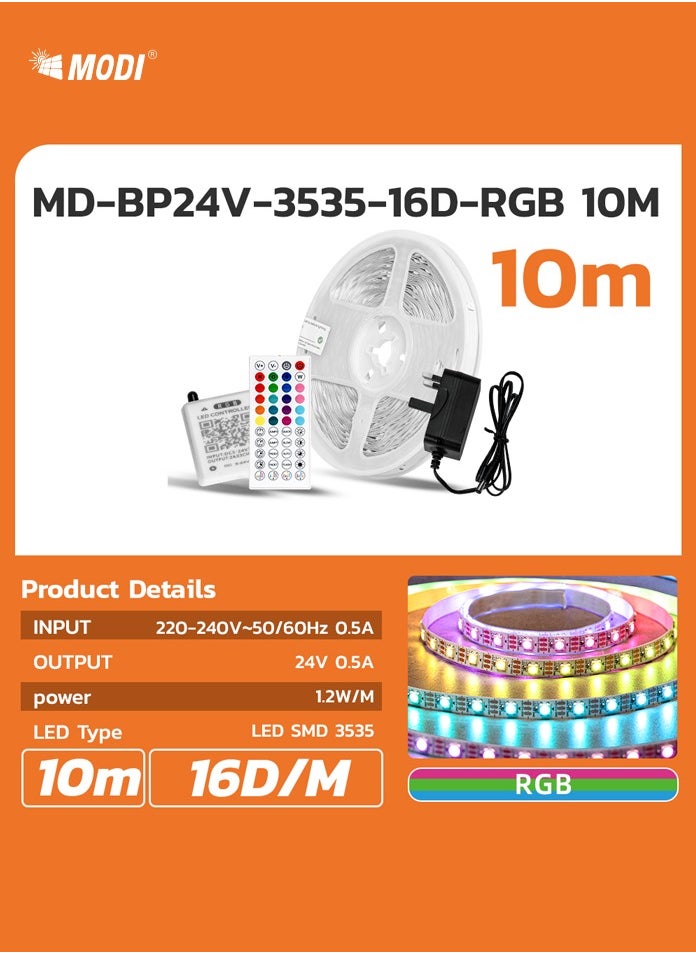 MODI - 10Meter RGB Multi Color LED Strip Light, Type-G Connectivity, Remote Control, 20+ Steady Color, Music Sync Modes, Timing Mode, Brightness Dimming, For Gaming PC Setup, TV Setup - Image 1