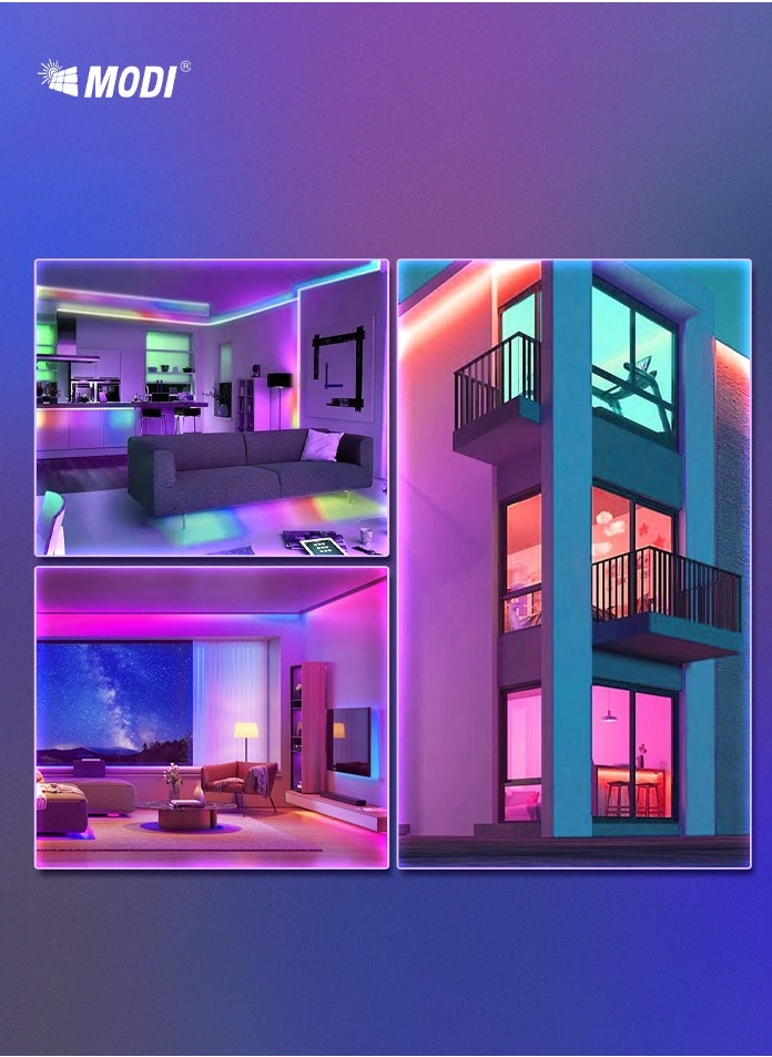 MODI - 10Meter RGB Multi Color LED Strip Light, Type-G Connectivity, Remote Control, 20+ Steady Color, Music Sync Modes, Timing Mode, Brightness Dimming, For Gaming PC Setup, TV Setup - Image 1