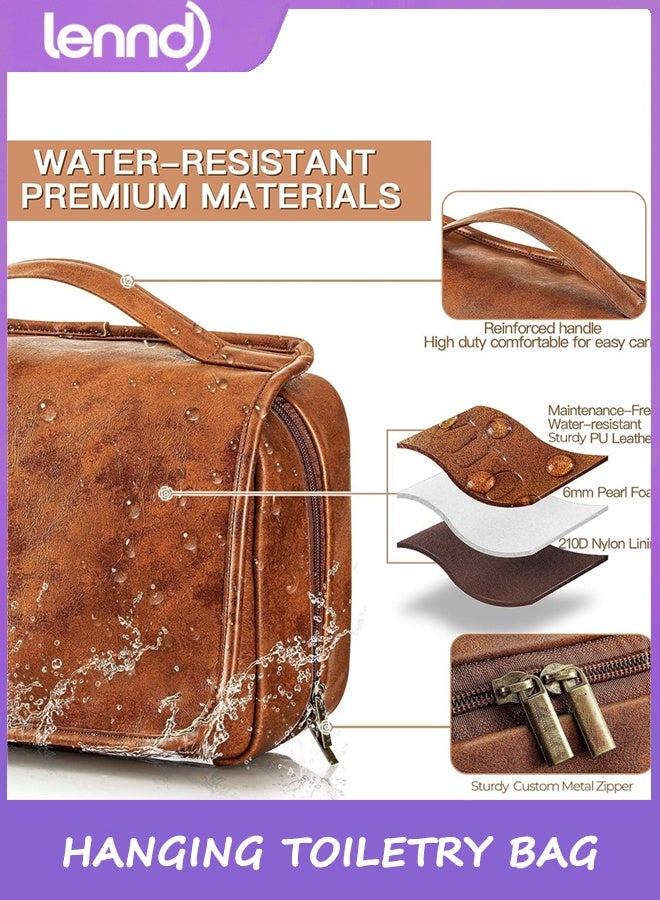 LENND Hanging Toiletry Bag for Men Travel Essentials 3-in-1 Large Waterproof Dopp Kit PU Leather Shaving Bag with Separate Compartments for Grooming and Toiletries Mens Gift - Image 3