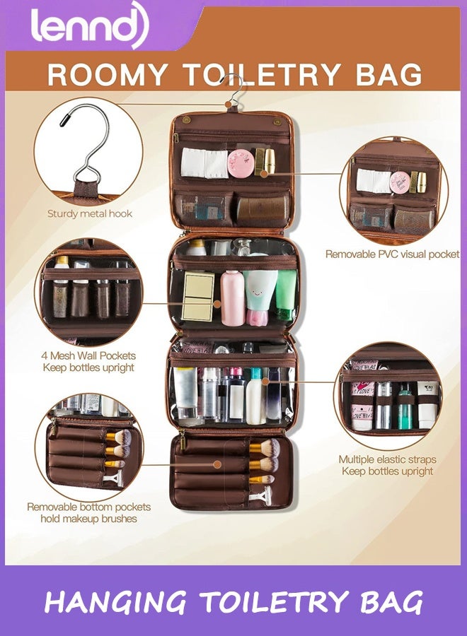 LENND Hanging Toiletry Bag for Men Travel Essentials 3-in-1 Large Waterproof Dopp Kit PU Leather Shaving Bag with Separate Compartments for Grooming and Toiletries Mens Gift - Image 4