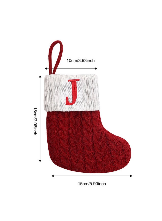 HI-FINE Christmas Stockings with Initials,Mini Red Knit Stocking,6 * 7in Initial Monogram Embroidered Christmas Stocking,Family Fireplace Hanging Ornament Xmas Holiday Decor Gift-Letter J - Image 1
